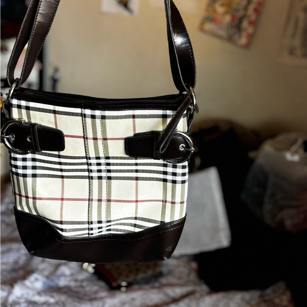 Plaid Shoulder Bag with Black Accents